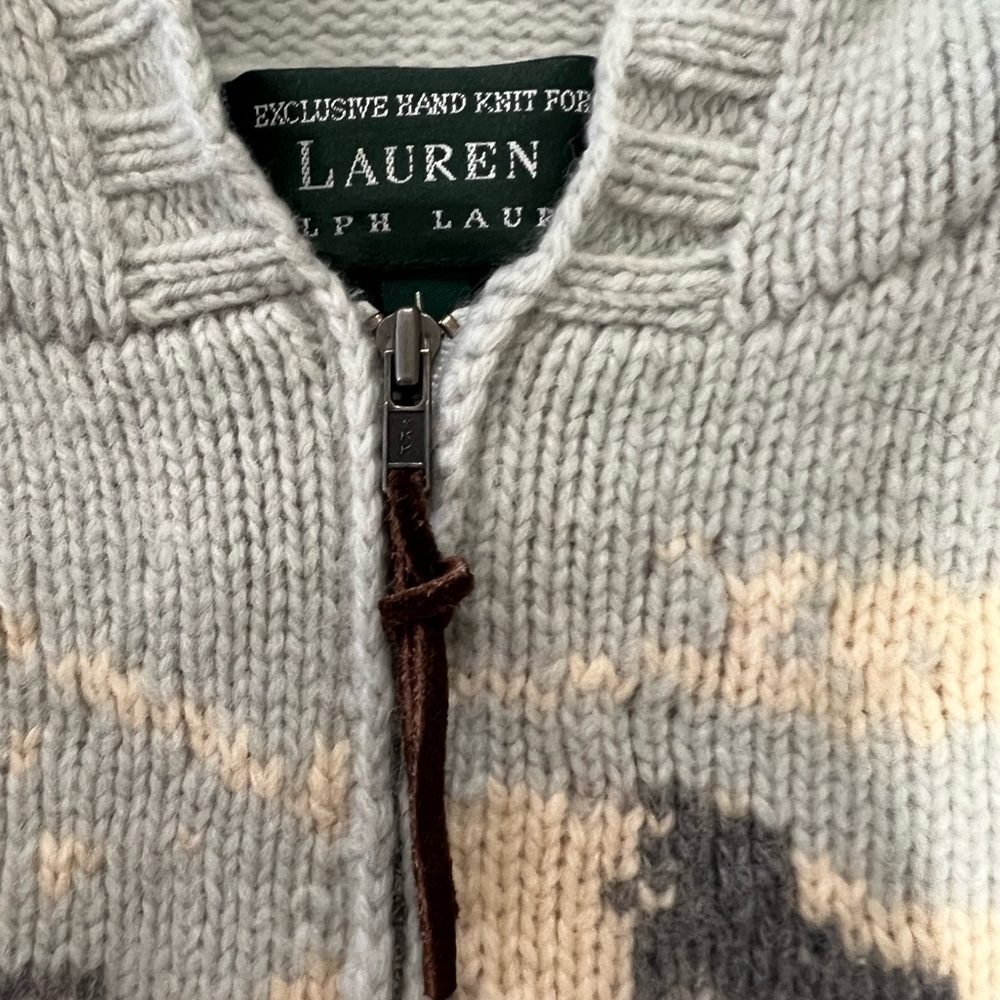 RALPH LAUREN VTG  EXCLUSIVE Hand Knit Lambswool Sweater Winter Scene Sled L - Picture 9 of 10
